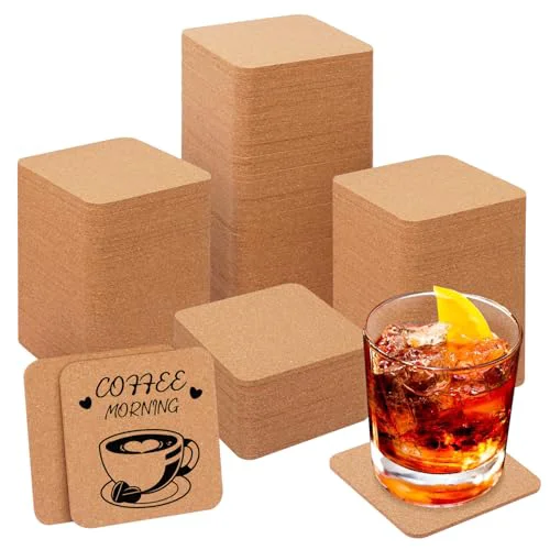 Dependable 130 Pieces 4 x 4 Inch Cork Coasters for Drinks 130 Count Exceptional