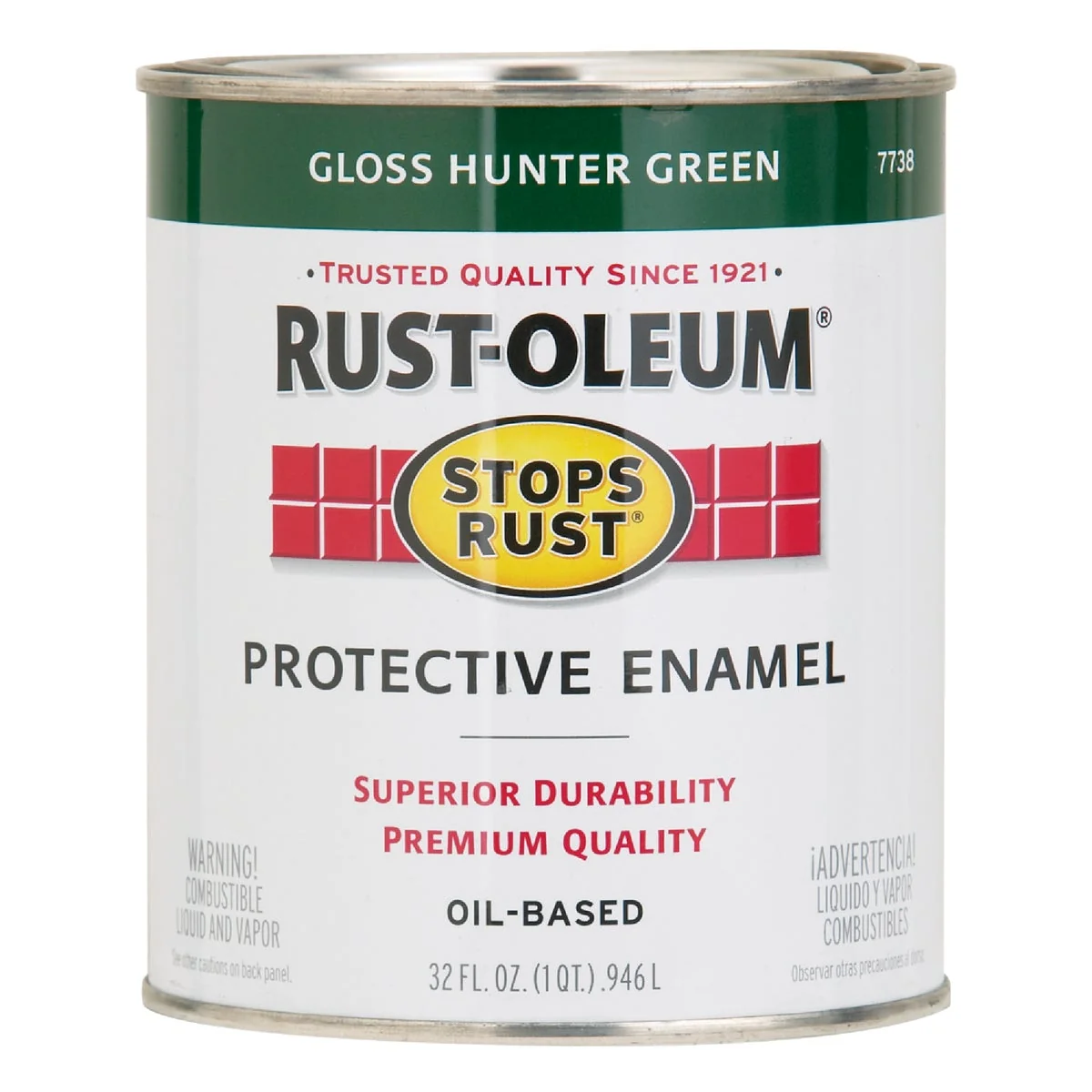 Environmentally Friendly Rust-Oleum Stops Rust Oil Based Gloss Protective Rust Control Enamel Hunter Green 1 Qt. Recyclable