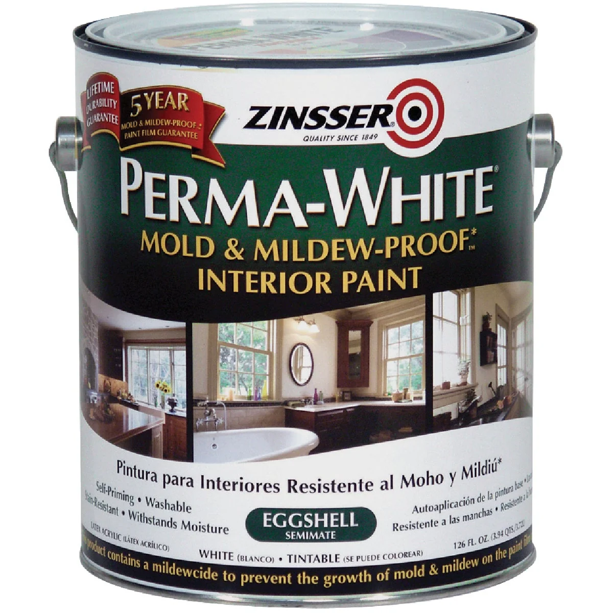 Environmentally Friendly Zinsser Perma-White White-Tintable Eggshell Gallon Mildew Paint Verified