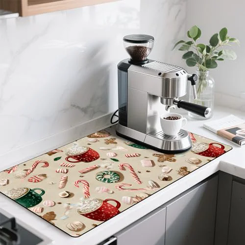 Clean Coffee Bar Mat Absorbent Dish Drying Mat Cuttable Hide Stain Draining Table Pad for Kitchen Counter Coffee Bar Accessories Elegant
