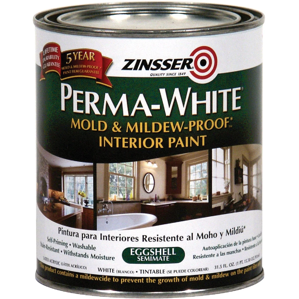Next-Generation Zinsser Perma-White White-Tintable Eggshell Quart Mildew Paint Minimalist