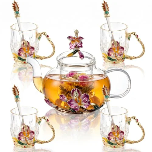 User-Friendly 5 Pcs Floral Glass Tea Set 5 Count Prestigious