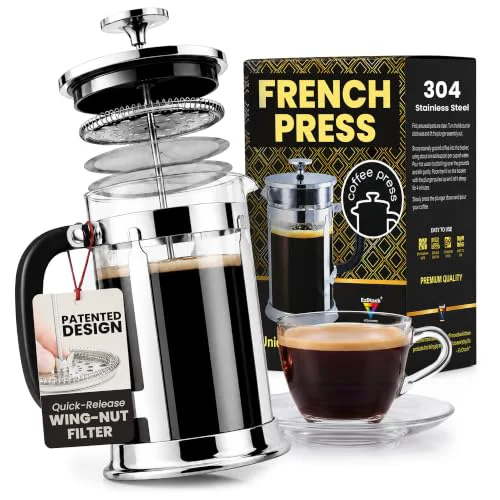 Natural EzDtach French Press Coffee Maker 34oz Chrome Unique