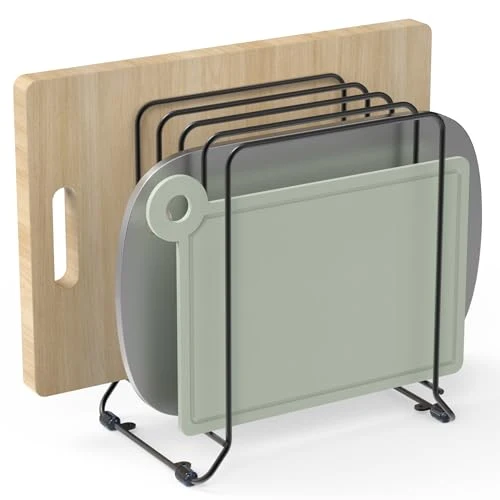 Professional 2 Pack-X-Large Kitchen Cabinet Organizer – Storage Tray Organizer Rack for Kitchen Cabinet – Divided Holder with 5 Slots for Skillets Cutting Board Baking Sheets Black 2 Count Organic