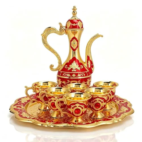 High-Performance Tea Sets Vintage Coffee Pot Set with 6 Coffee Cup and Tea Tray Luxury Teapot Set Tea Party Set Art Crafts Wedding Gift Fine Crafted