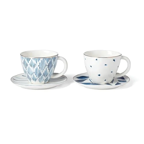 High-End Blue Bay 4 Piece Teacup Saucer Set 4 Count Relaxed