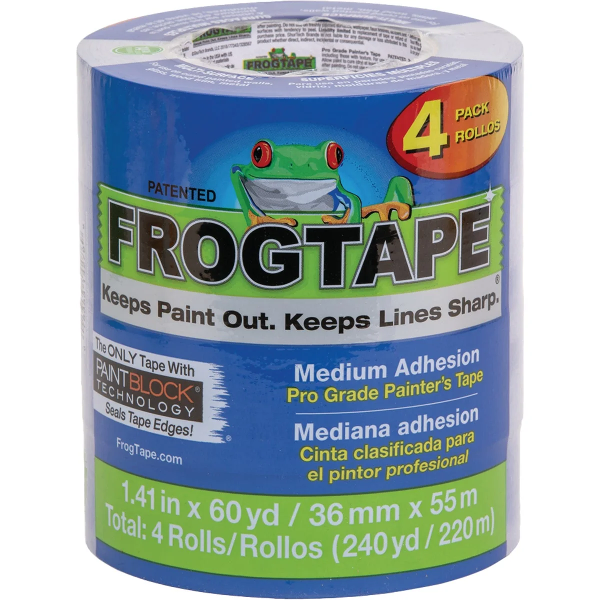 Trusted FrogTape Pro Grade 1.41 In. x 60 Yd. Painter’s Tape with PaintBlock Technology 4-Pack Eco-Friendly