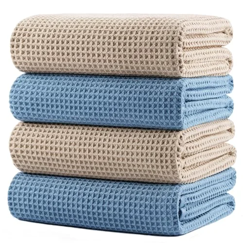 Selected 430 GSM Poly Blend Microfiber Quick Dry Waffle Bath Towel 4 Count Convenient