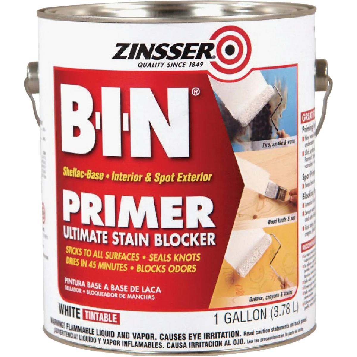 Advanced Zinsser B-I-N Shellac-Based Stain Blocker Interior Spot Exterior Primer White 1 Gal. Green