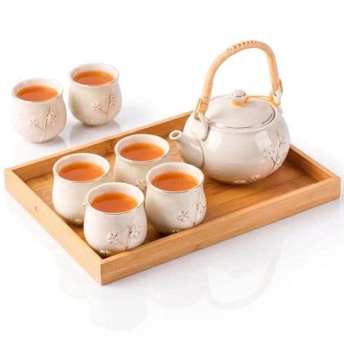 Effective Japanese Asian Tea Set for Adults with 1 Teapot 6 Cups 1 Tray Healthy