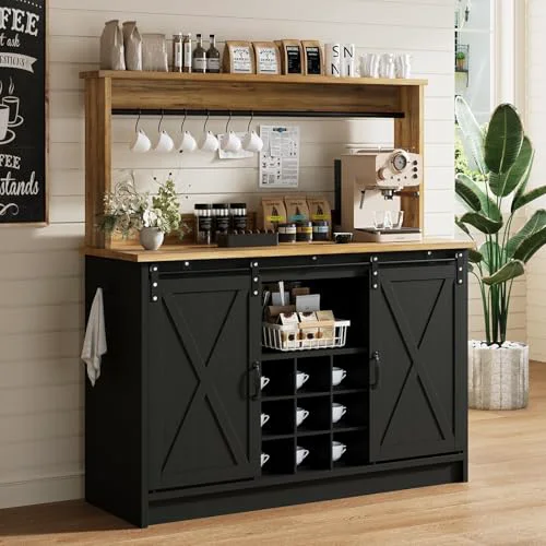 Practical 47 Coffee Bar Cabinet with Storage Hutch Wine Rack Lightweight