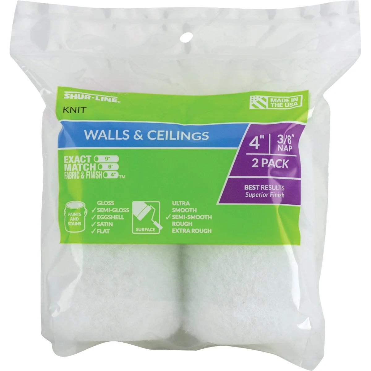 Green Shur-Line Shur-Flow 4 In. x 3 8 In. Trim Knit Fabric Roller Cover 2-Pack Pure