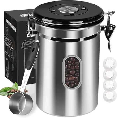 Healthy 2800ML Airtight Coffee Canister with Date Tracker Transparent Window Efficient