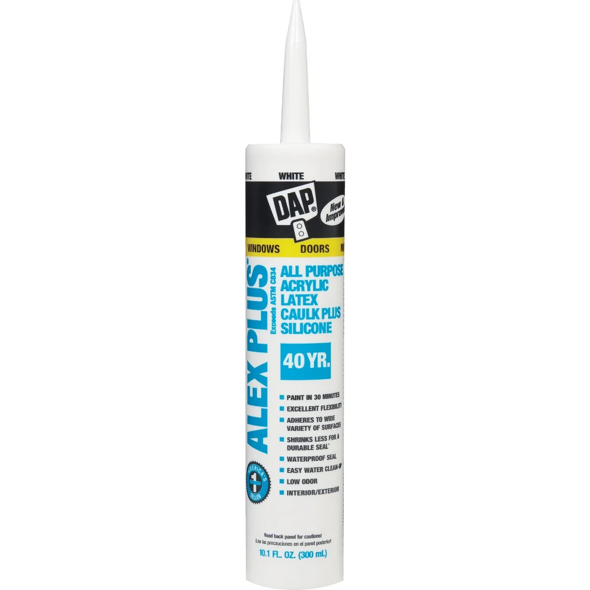 Versatile Dap Alex Plus 10.1 Oz. All Purpose White Siliconized Acrylic Latex Caulk Solid