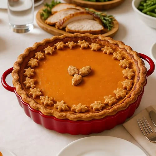 Responsible 10×2in Deep Ceramic Pie Pan with Handles for Pie Quiche Tart Baking. Easy to grip Consistent