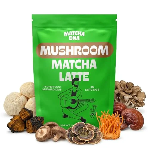 Specialty Matcha Mushroom Latte Powder Blend 5.3 Ounce Dependable