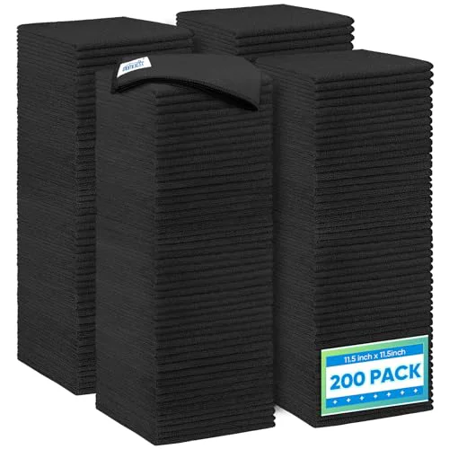Traditional Black Microfiber Cleaning Cloth 200 Pack 200 Count High-Quality