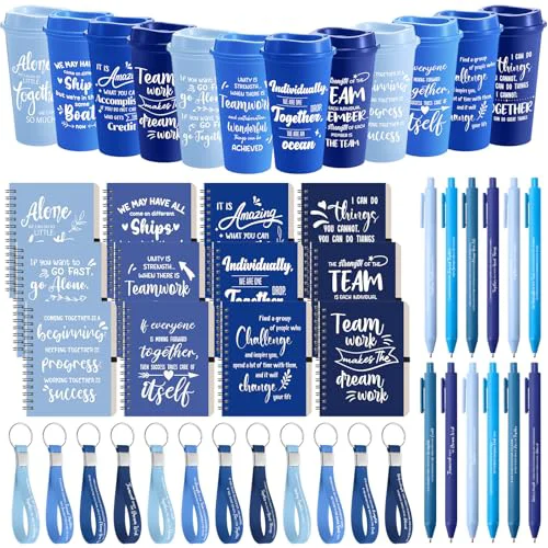 Proven 12 Set 48 Pcs Team Appreciation Gift Set Inspirational Employee Appreciation Gift Bulk 16 oz Coffee Cups with Team Notebook Pen Keychains for Staff Teacher 12 Count Effective