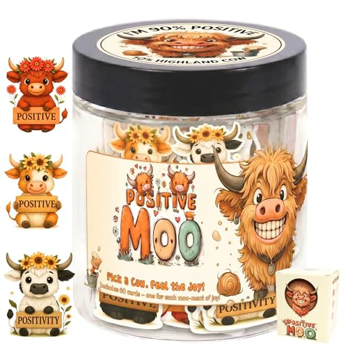 Responsible Positive Highland Cow Jar with 60 Affirmation Cards Practical