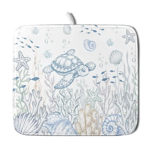 Solid Ocean Turtle Dish Drying Mat Unique