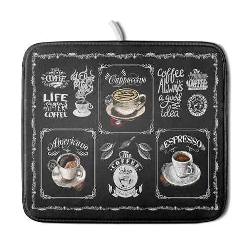 Trusted Coffee Dish Drying Mat Vintage Anti Fatigue Espresso Cup Black Bean Maker Machine Drainer Mat Small Dish Pad Dish Drainer Rack Mat Protector Kitchen Accessories Bar Time 16×18 inch Premium