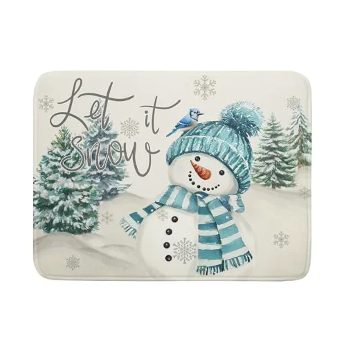 Casual Blue Snowman Dish Drying Mat Xmas Trees Bird Winter Snowy Scene Dish Drainer Mats 18 x24 Microfiber Reversible Dish Drying Rack Pad Protector for Kitchen Countertop Decor High-Quality