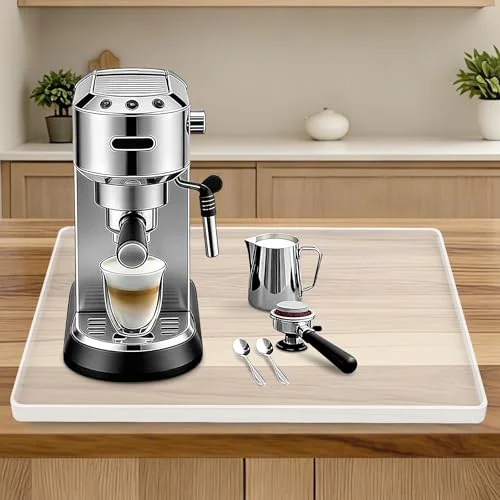 High-End Silicone Coffee Maker Mat with Lip for Countertops 15.7”x11.8”Translucent Elite