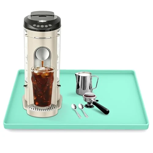 Casual Silicone Coffee Maker Mat with Lip for Countertops 15.7”x11.8” Mint Green Premium Material