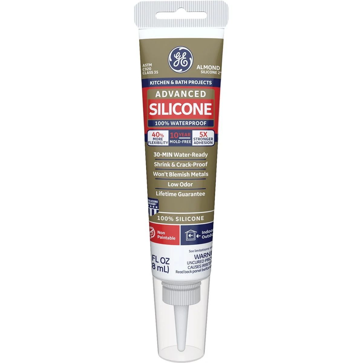 Original GE Advanced Silicone 2 Kitchen Bath Sealant – Squeeze Almond 2.8oz Prestigious