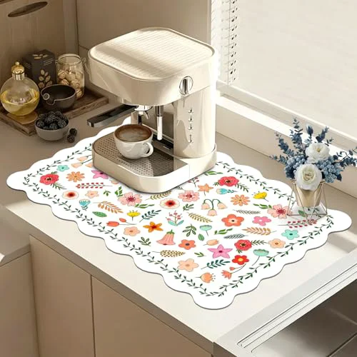 Casual Scalloped Dish Drying Mats for Kitchen Counter Breathable