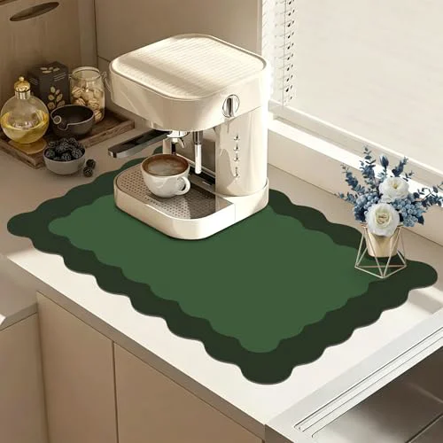 Superior Green Scalloped Coffee Mat for Countertop Coffee Bar Mat Matt Fashionable