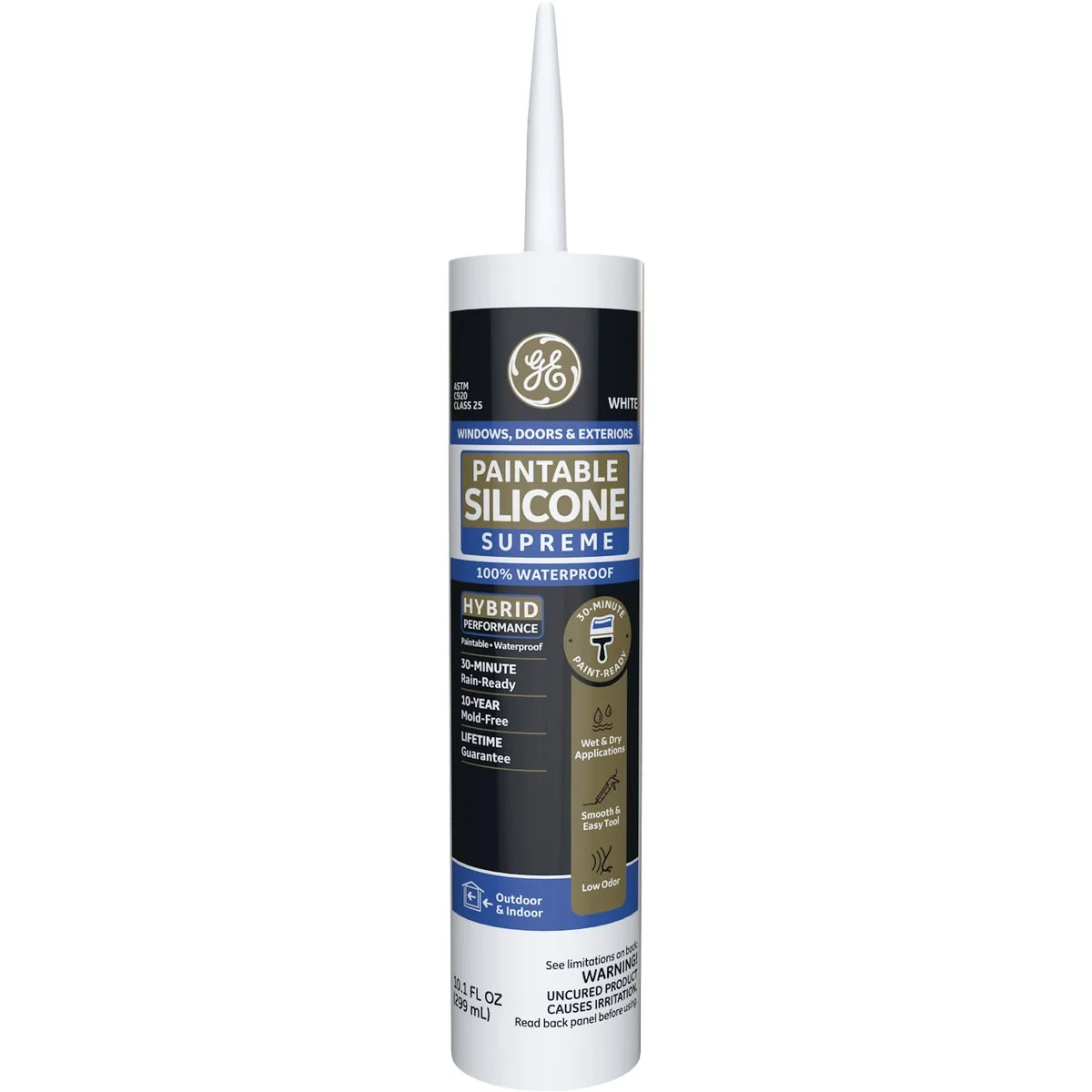Eco-Friendly GE Paintable Silicone Supreme Window Door Sealant White 10.1oz M90026-30 Superior