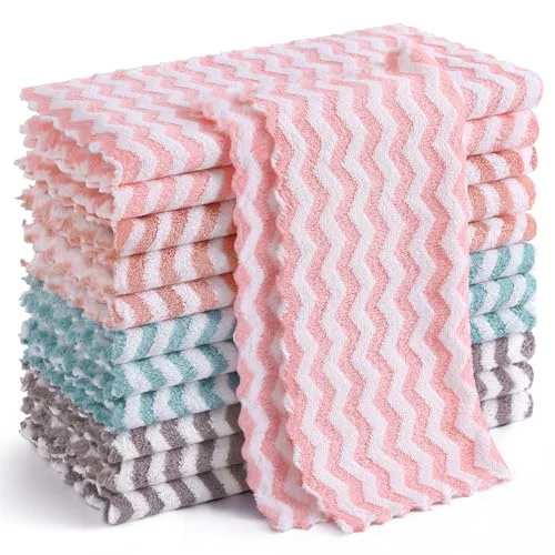 Contemporary 12 Pack Wave Coral Velvet Dish Cloths 12 Count Flexible