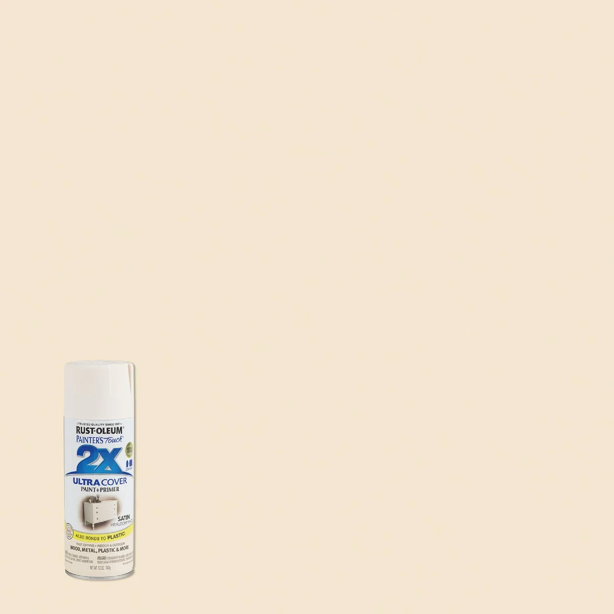 Comfortable Rust-Oleum Painter’s Touch 2X Ultra Cover 12 Oz. Satin Paint Primer Spray Paint Heirloom White Secure