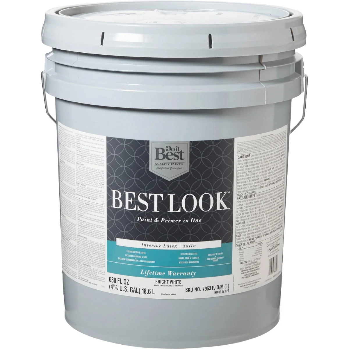 Optimized Look Latex Paint Primer In One Satin Interior Wall Paint Bright White 5 Gal. Detailed