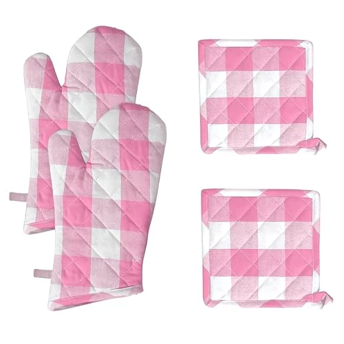 Classic Buffalo Plaid Check Oven Mitts and Pot Holders Set of 4 4 Count Premium
