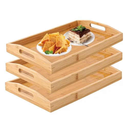 Top-Quality 3 PCS Bamboo Serving Tray 3 Count Breathable