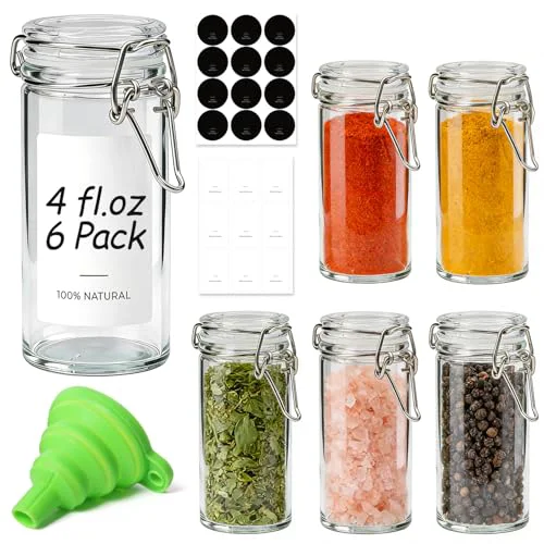 Consistent Small Glass Spice Jars with Airtight Lids 4oz 6 Pack with Labels 6 Count Efficient