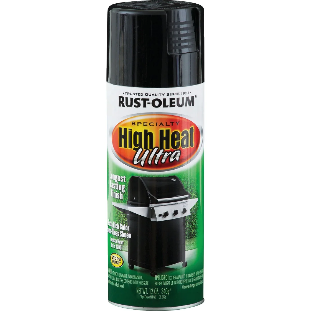 High-Performance Rust-Oleum Semi-Gloss Ultra Black 12 Oz. High Heat Spray Paint Professional