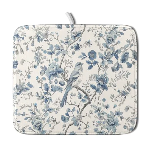 Modern Chinoiserie Trees Dish Drying Mat for Kitchen Counter Artisan