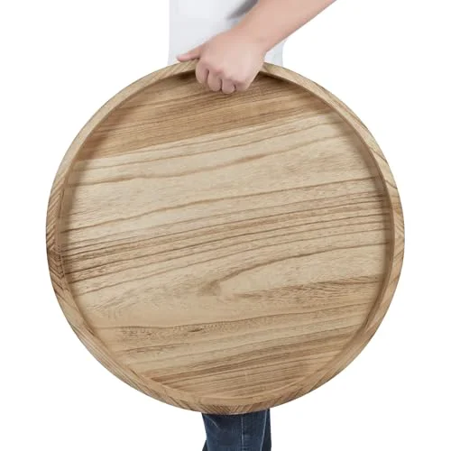Superior Round Ottoman Tray Large Wood Serving Tray for Table Living Room Bedroom Trendy