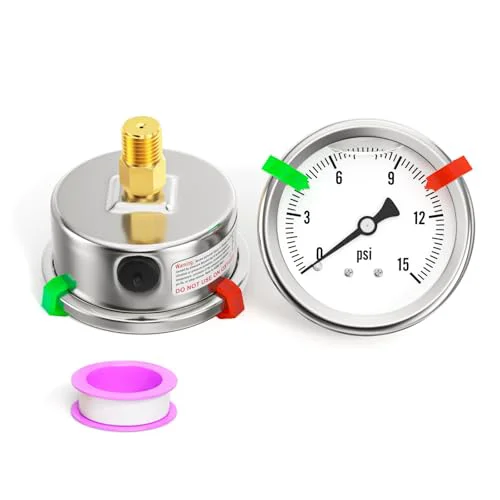 Convenient 0 15PSI Stainless Steel Liquid Filled Pressure Gauge Artisan