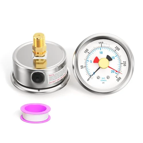 Crafted 0 300PSI Stainless Steel with Reset Pointer Liquid Filled Pressure Gauge Functional