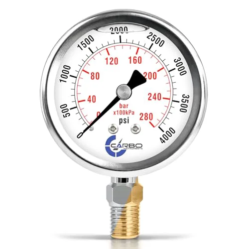 Durable Carbo 4000 PSI Liquid Filled Pressure Gauge with NIST Traceable Certificate Convenient
