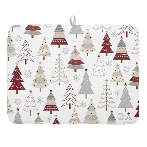 Sustainable Christmas Tree Dish Drying Mat for Kitchen Counter Christmas Pine Tree Dish Drying Mat 18×24 Inch Geometric Winter Dish Draining Mat Absorbent Reversible Dish Pad Kitchen Accessories Table Protector Original