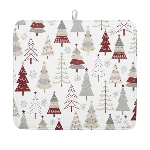 Safe Christmas Tree Dish Drying Mat for Kitchen Counter Christmas Pine Tree Dish Drying Mat 16×18 Inch Geometric Winter Dish Draining Mat Absorbent Reversible Dish Pad Kitchen Accessories Table Protector Stylish