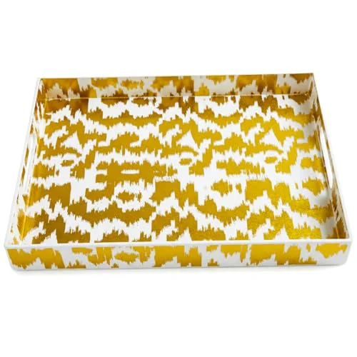 Professional White Gold Glitter Abstract Serving Tray with Handles Modern