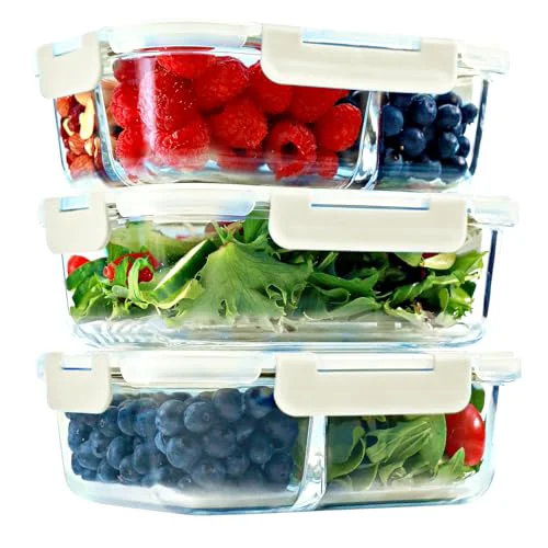 Lightweight Glass Meal Prep Containers 1 2 3 Compartments 3 Count Sustainable