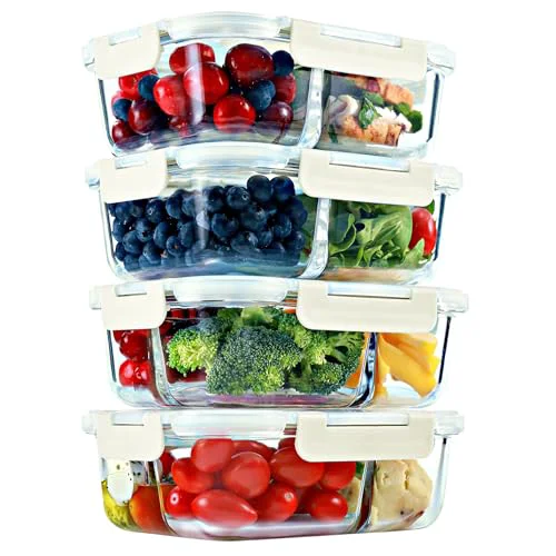 Casual Glass Meal Prep Containers 2 3 Compartments Leak 4 Count Advanced