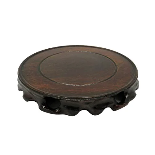 High-Quality Rustic Vintage Rosewood Circular Display Stand Vase Pot Base Fishbowl Pedestal Stand Casual